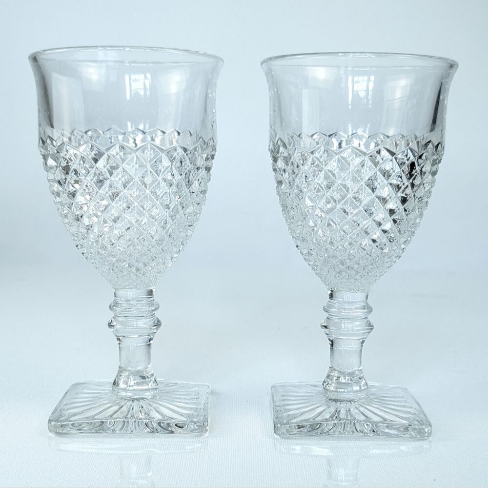 Vintage Westmoreland Hobnail Pressed Glass Goblets Diamond Cut Clear – Set of 2